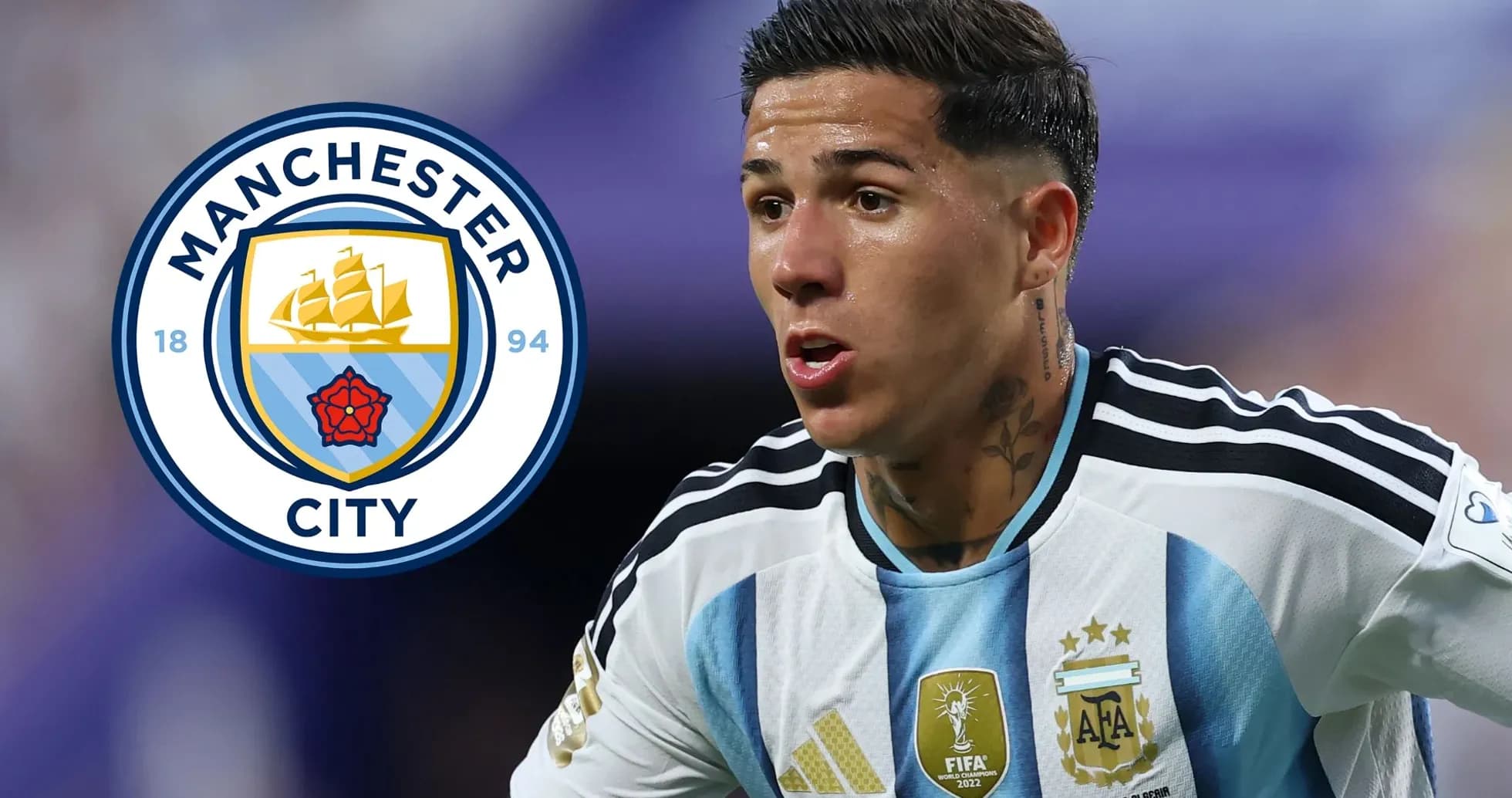 Player in Argentina jersey with Manchester City logo