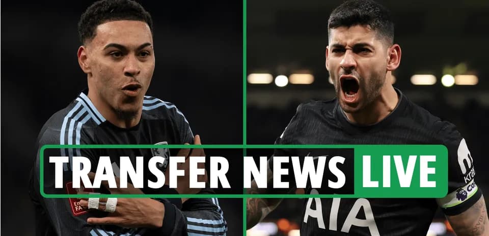 Two football players with 'Transfer News Live' graphic