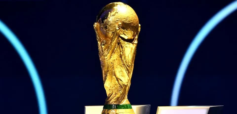 FIFA World Cup trophy displayed on a pedestal