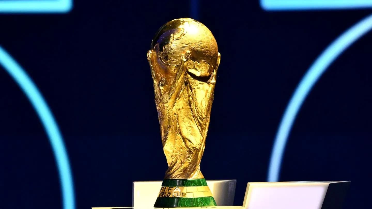 FIFA World Cup trophy displayed on a pedestal