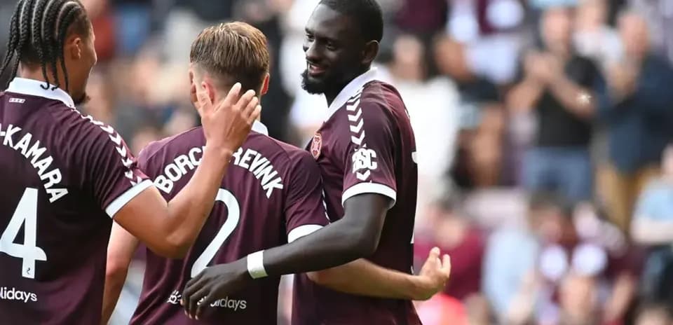 Heart of Midlothian players celebrating together