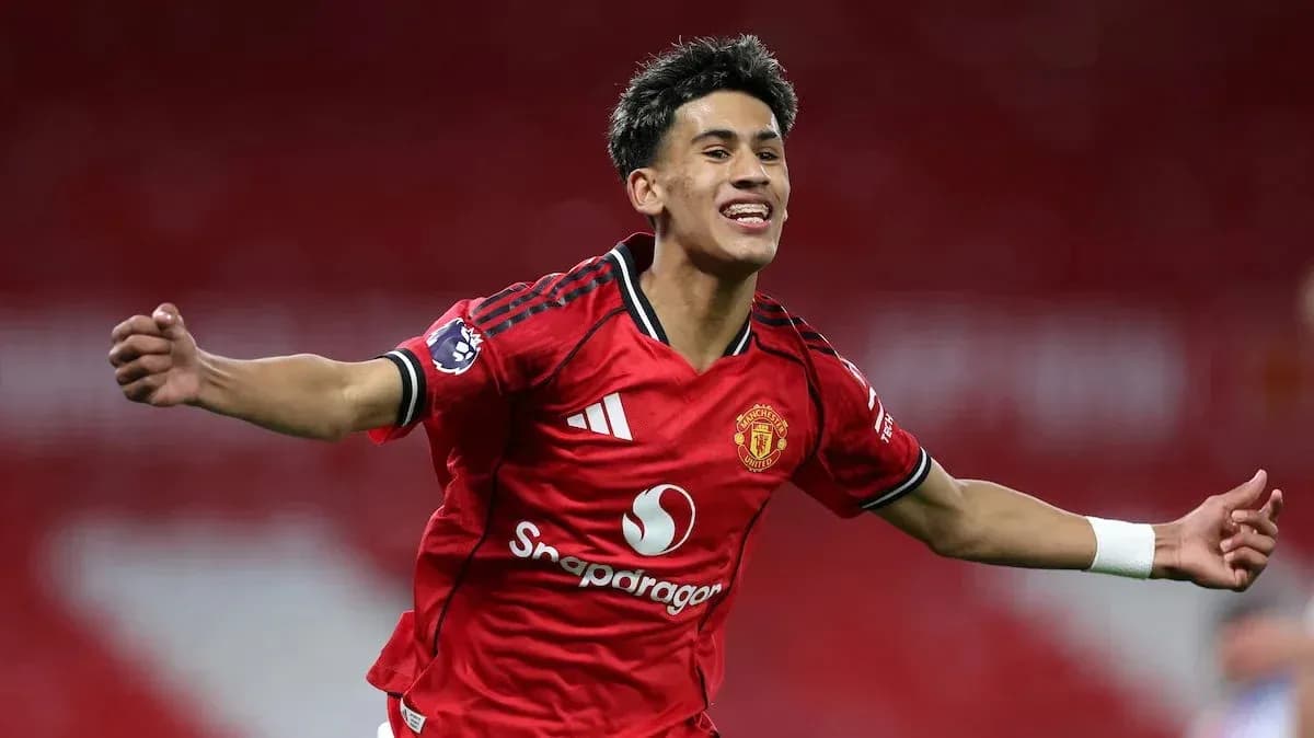 Player celebrating a goal in Manchester United jersey