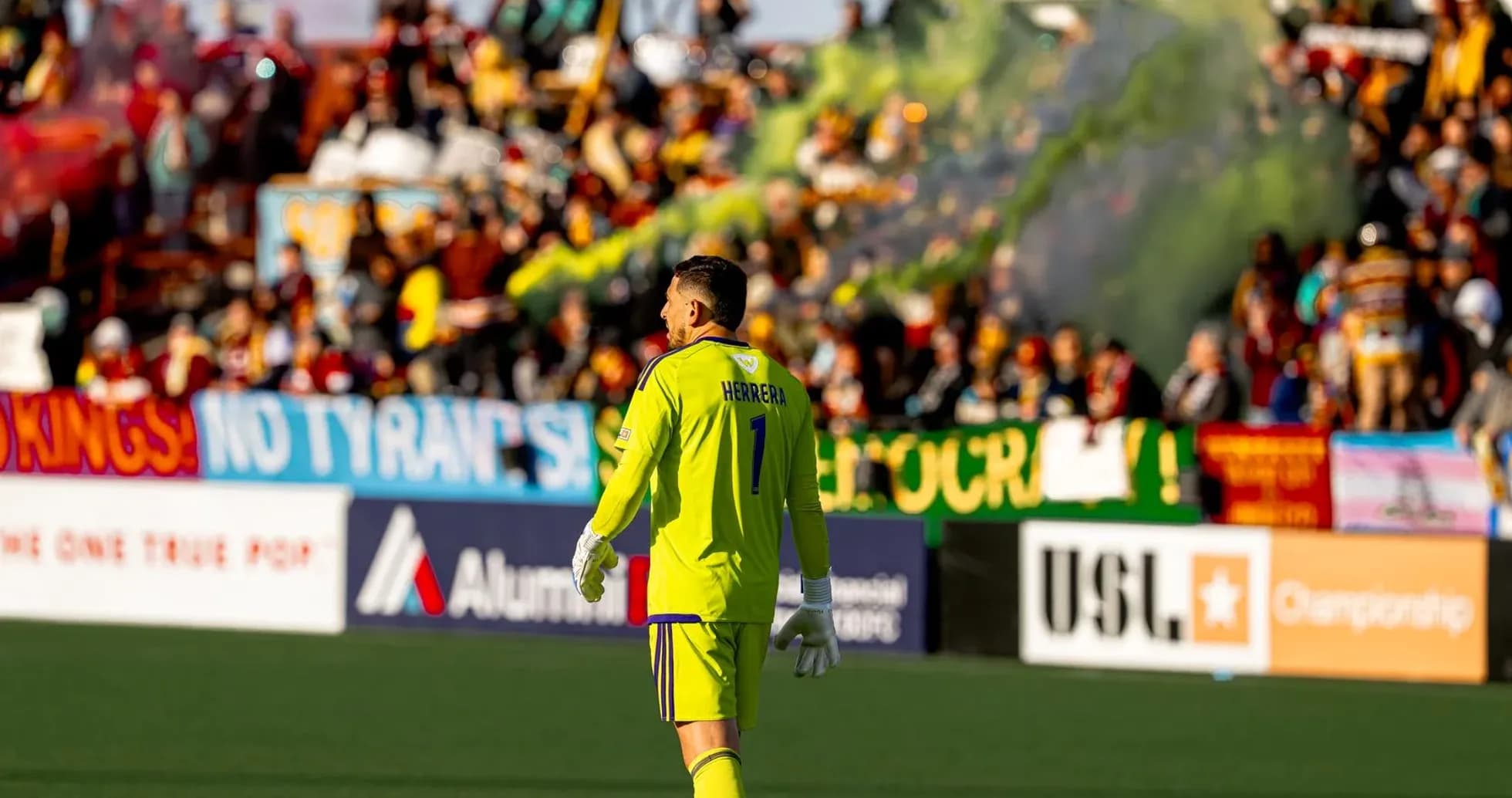 Goalkeeper Herrera during Detroit City match