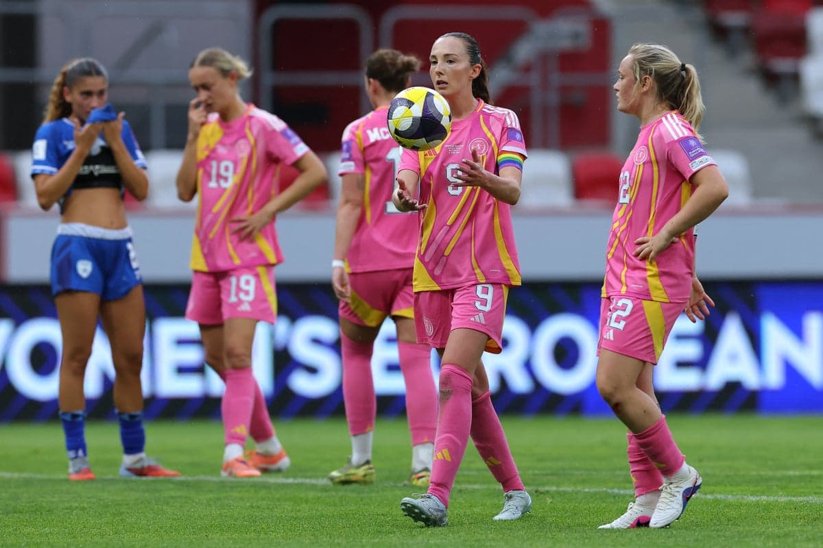 Players in pink and blue jerseys during a match