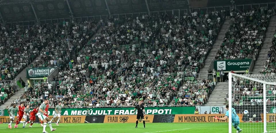 Ferencvarosi TC penalty kick during UEFA match