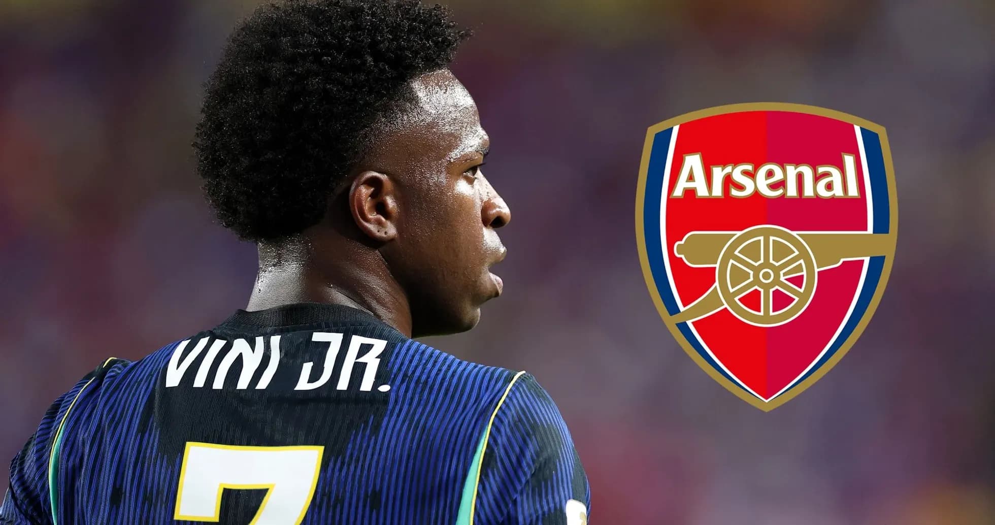 Player with 'VINI JR.' jersey near Arsenal logo