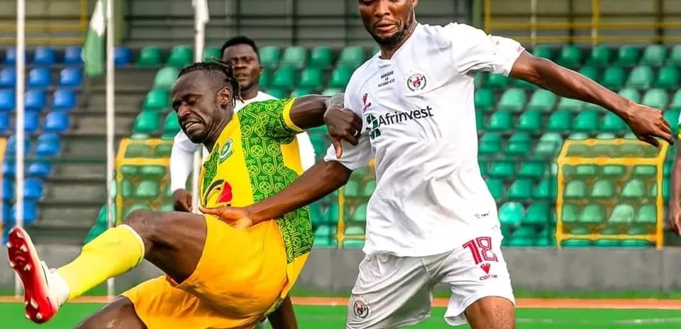Players contesting for the ball during NPFL match
