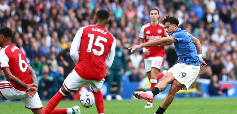 Player shooting on goal during match against Arsenal
