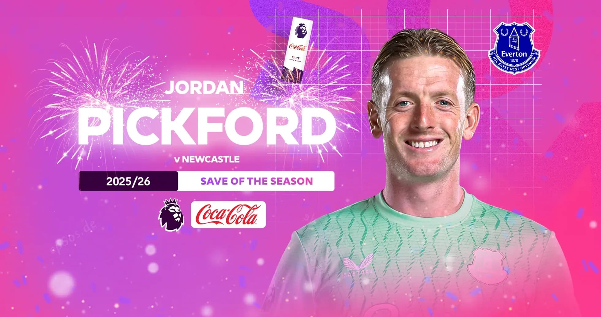 Jordan Pickford celebrating Save of the Season award