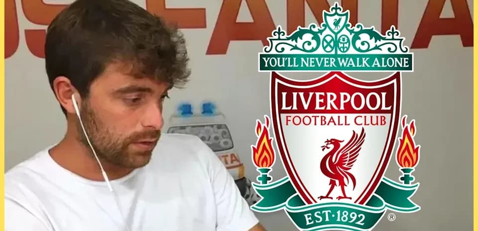 Person with earbuds beside Liverpool FC logo