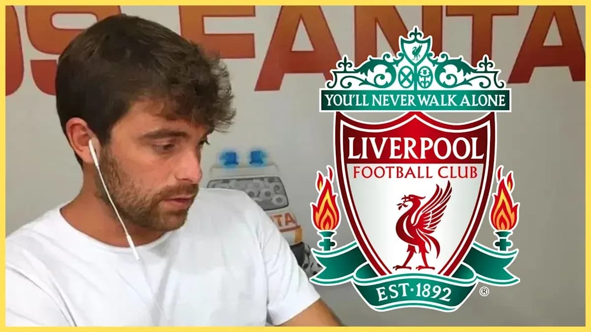 Person with earbuds beside Liverpool FC logo