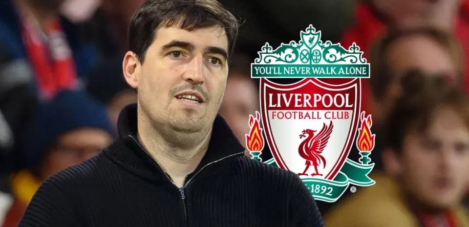 Man in black sweater at Liverpool match backdrop
