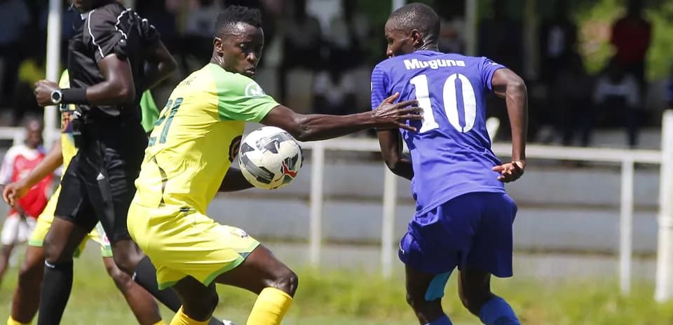 Player tackling opponent during Police vs Homeboyz match
