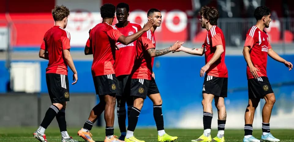 Atlanta United FC players celebrating during training