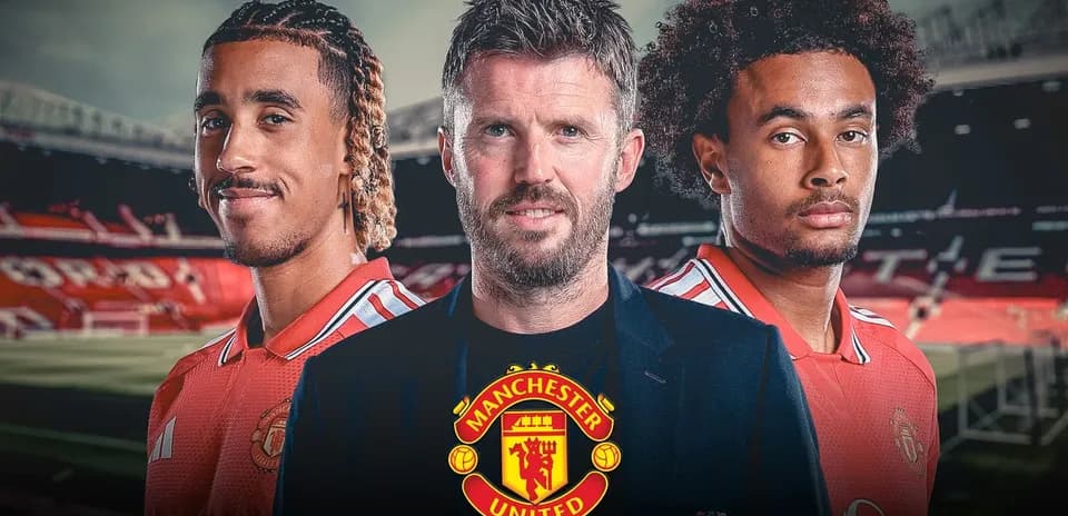 Three Manchester United players posing at Old Trafford