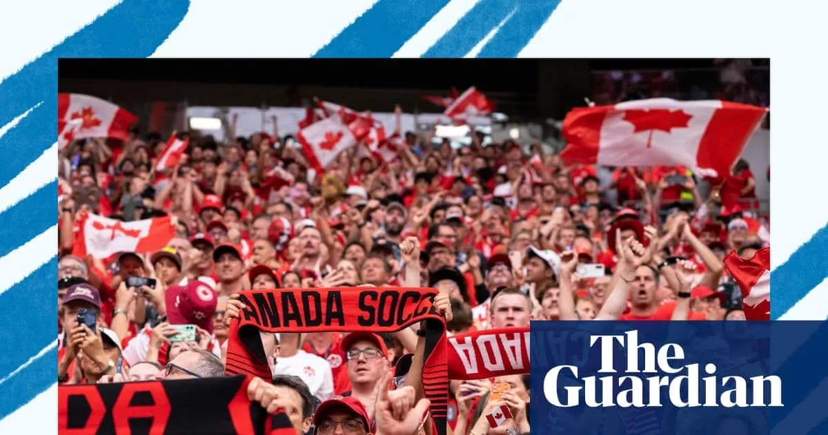 Canada soccer fans cheering with flags and scarves