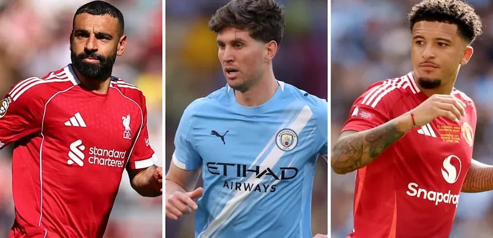 Three football players in their club jerseys