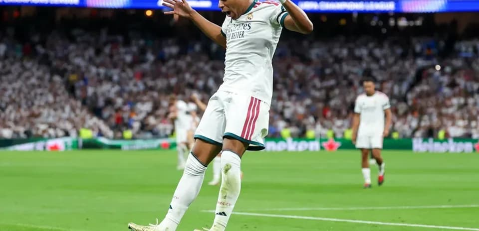 Player celebrating a goal during Champions League match