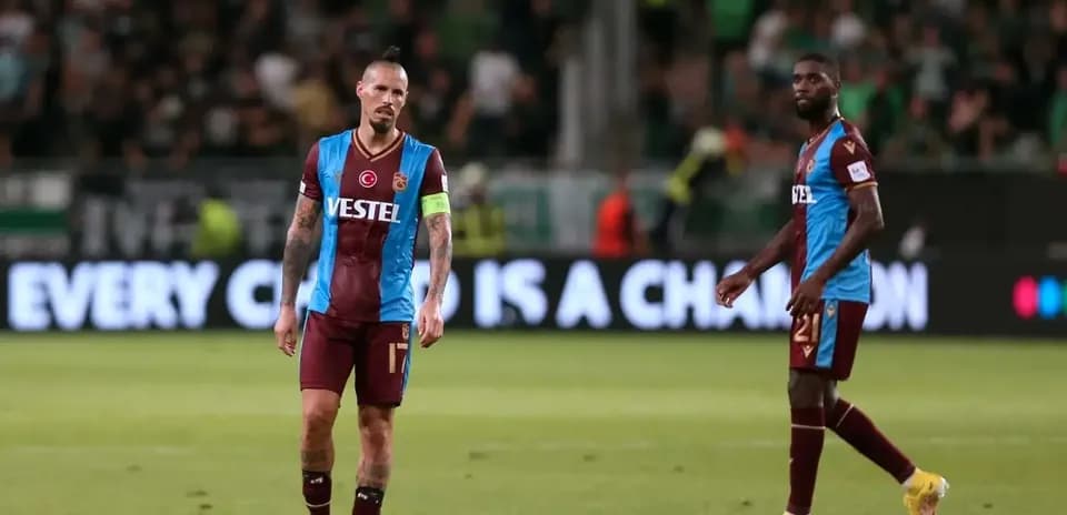 Trabzonspor players on the field during match