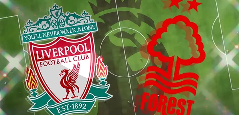 Logos of Liverpool and Nottingham Forest on field
