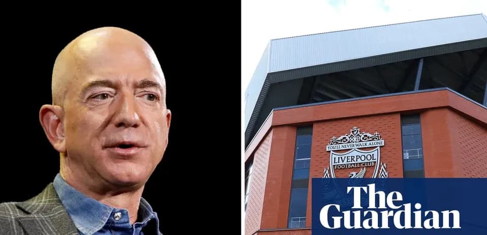 Jeff Bezos speaking alongside Liverpool FC stadium