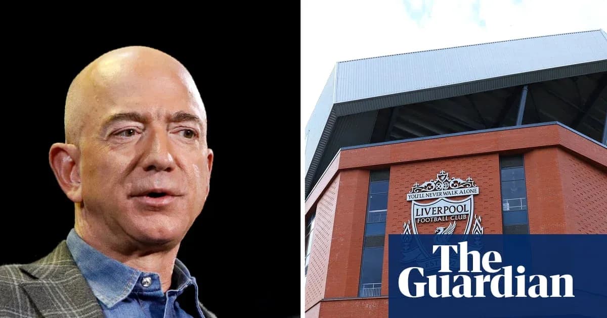Jeff Bezos speaking alongside Liverpool FC stadium