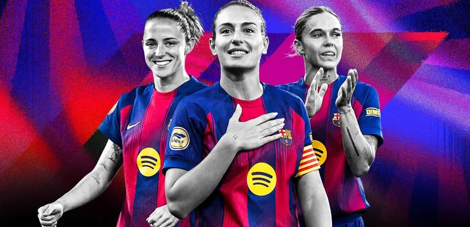 Three FC Barcelona women players posing together