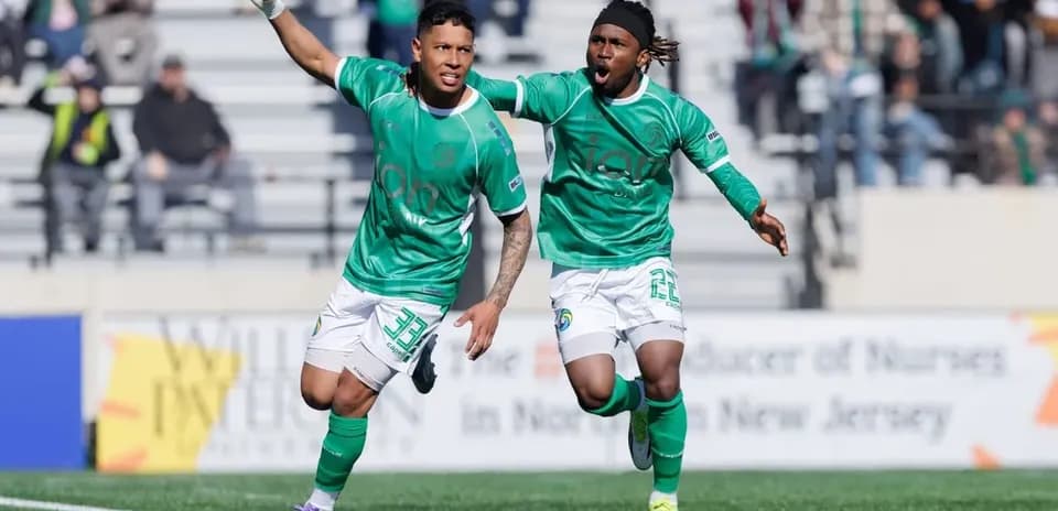 Players celebrating a goal during NY Cosmos match