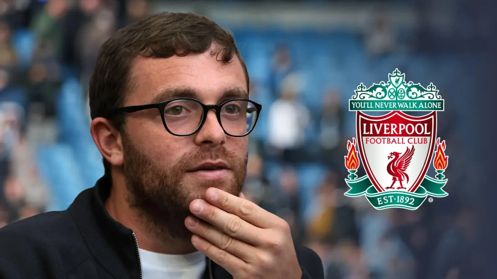 Person in glasses thinking at Liverpool match