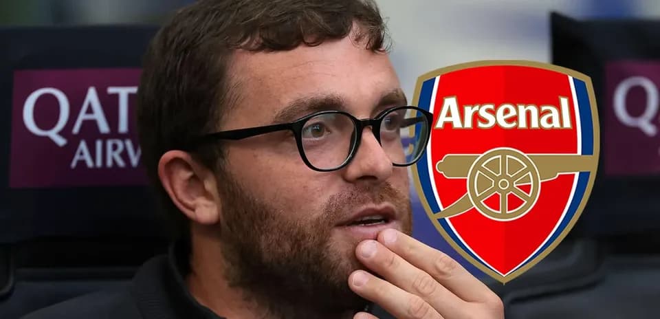 Person contemplating with Arsenal logo in background