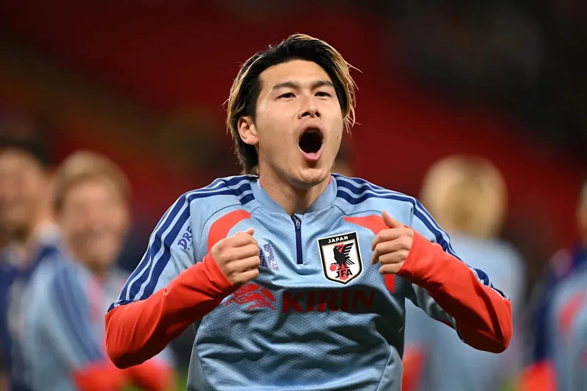 Player celebrating during warm-up for Japan team Player celebrating during warm-up for Japan team