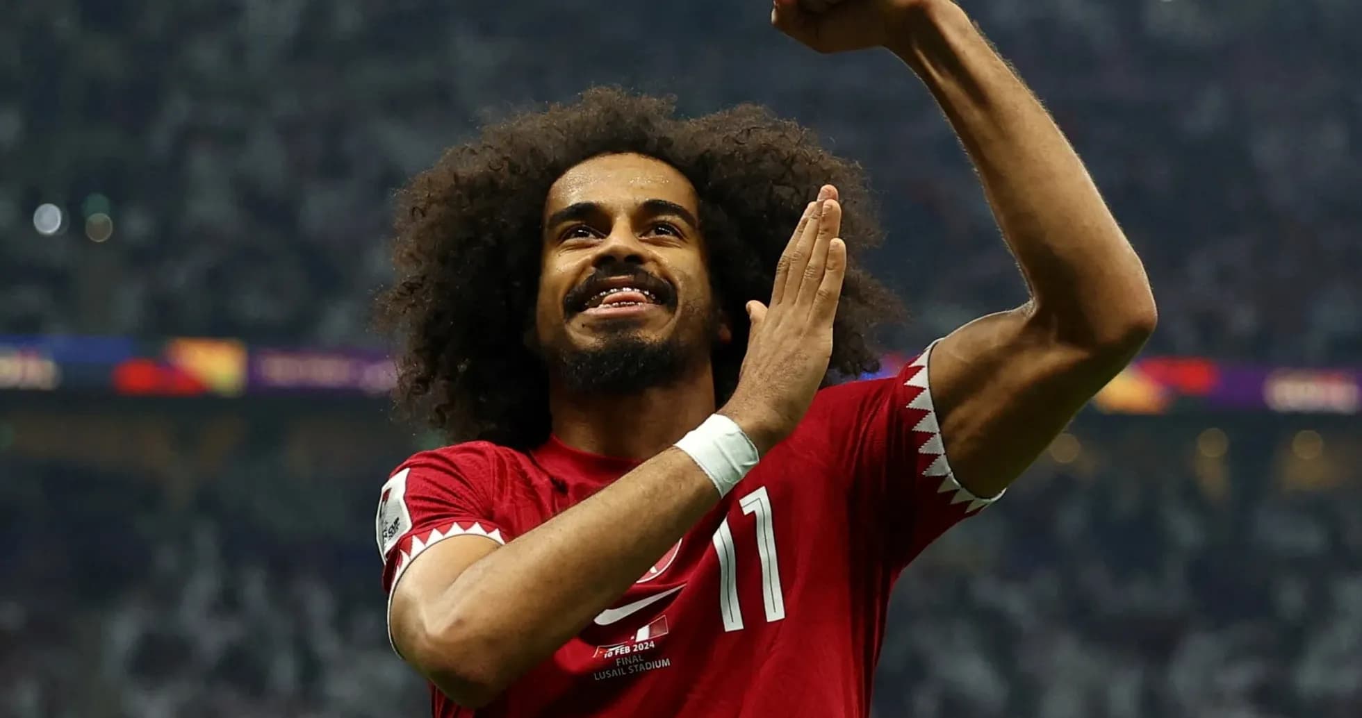 Qatar player celebrating during World Cup match Qatar player celebrating during World Cup match