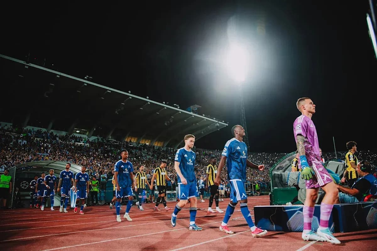 Levski Sofia players entering the field at night Levski Sofia players entering the field at night