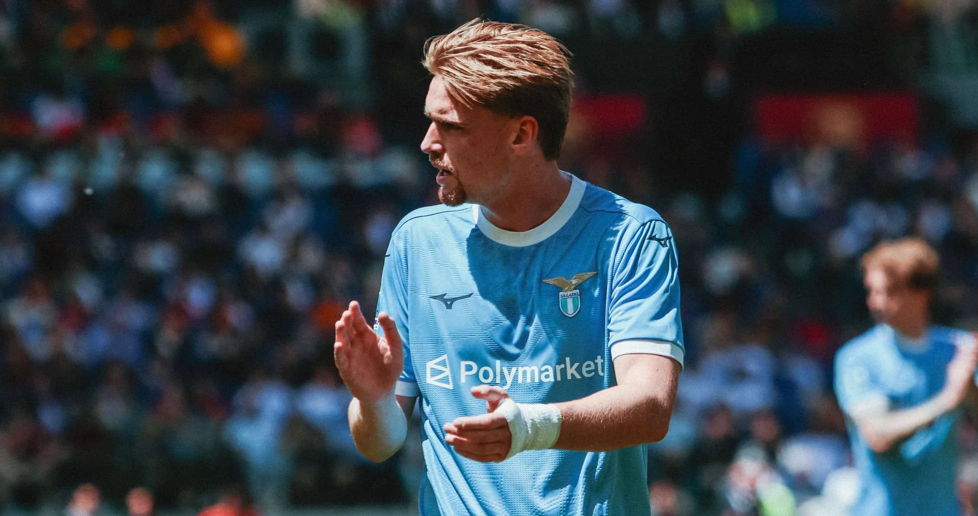 Lazio player applauding fans during match Lazio player applauding fans during match