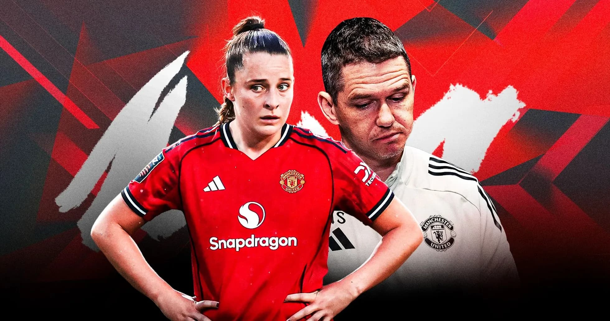 Manchester United player and coach with serious expressions Manchester United player and coach with serious expressions