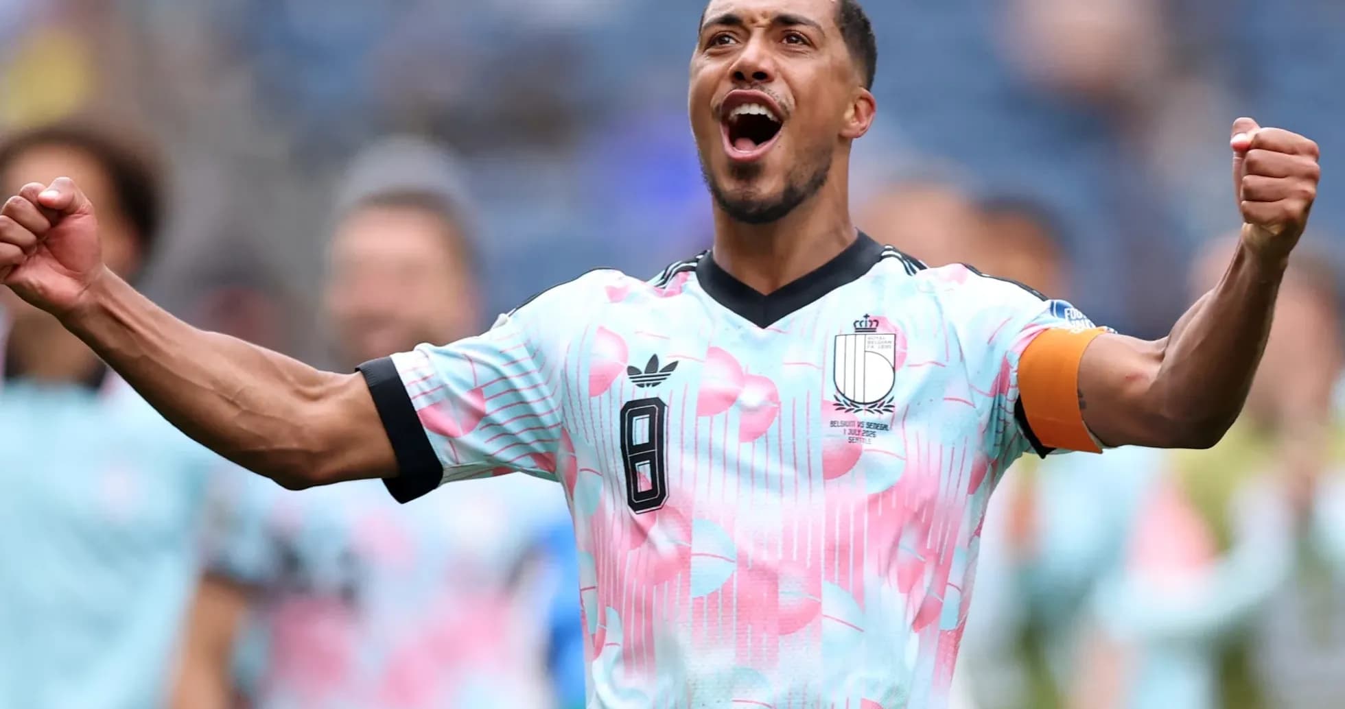 Belgian player celebrating during World Cup match Belgian player celebrating during World Cup match