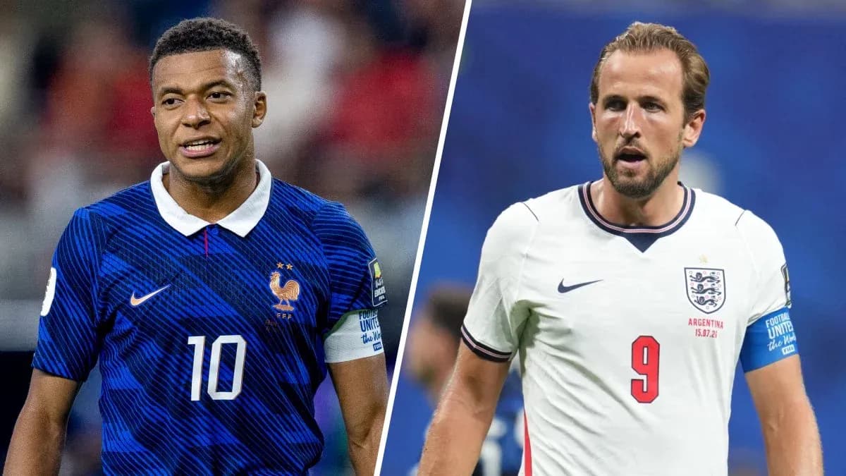 Mbappe and Kane during World Cup match Mbappe and Kane during World Cup match