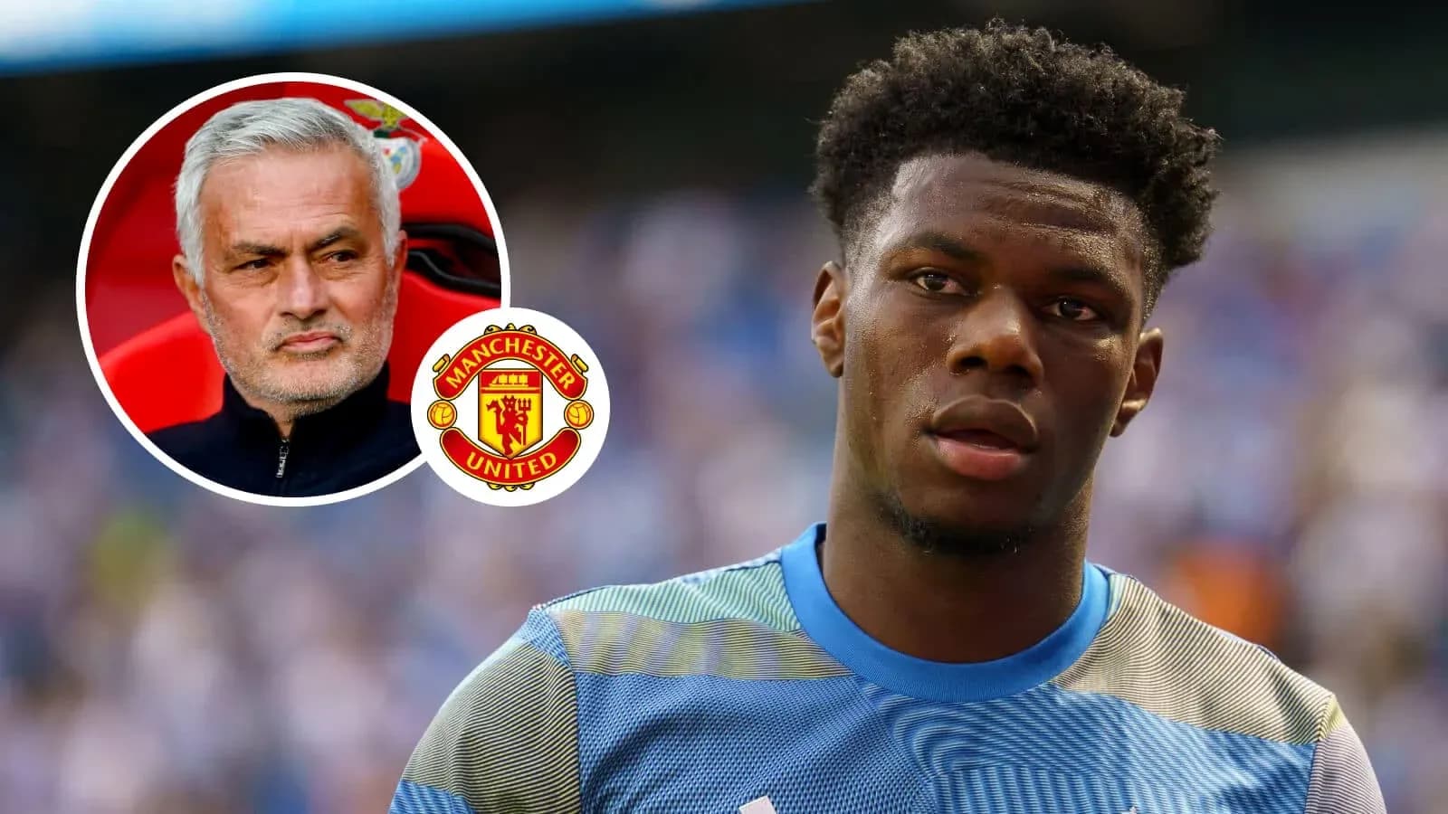 Player in blue jersey with Manchester United logo Player in blue jersey with Manchester United logo