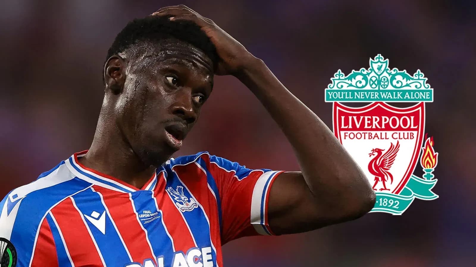 Crystal Palace player with Liverpool logo in background Crystal Palace player with Liverpool logo in background