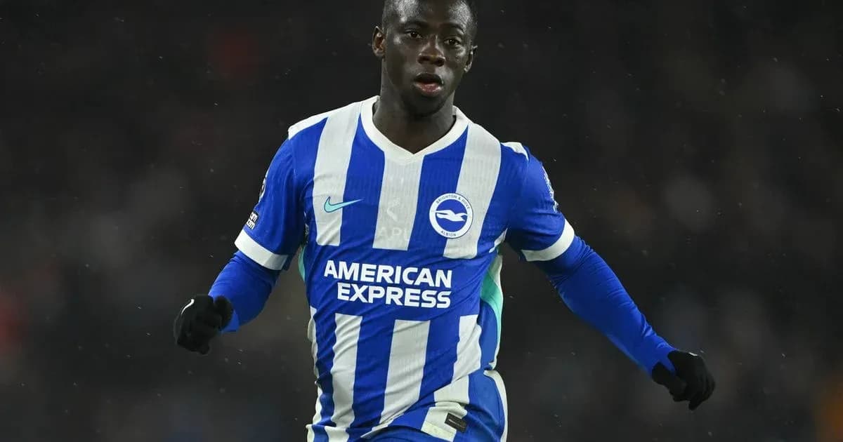 Player celebrating in Brighton home kit during match Player celebrating in Brighton home kit during match