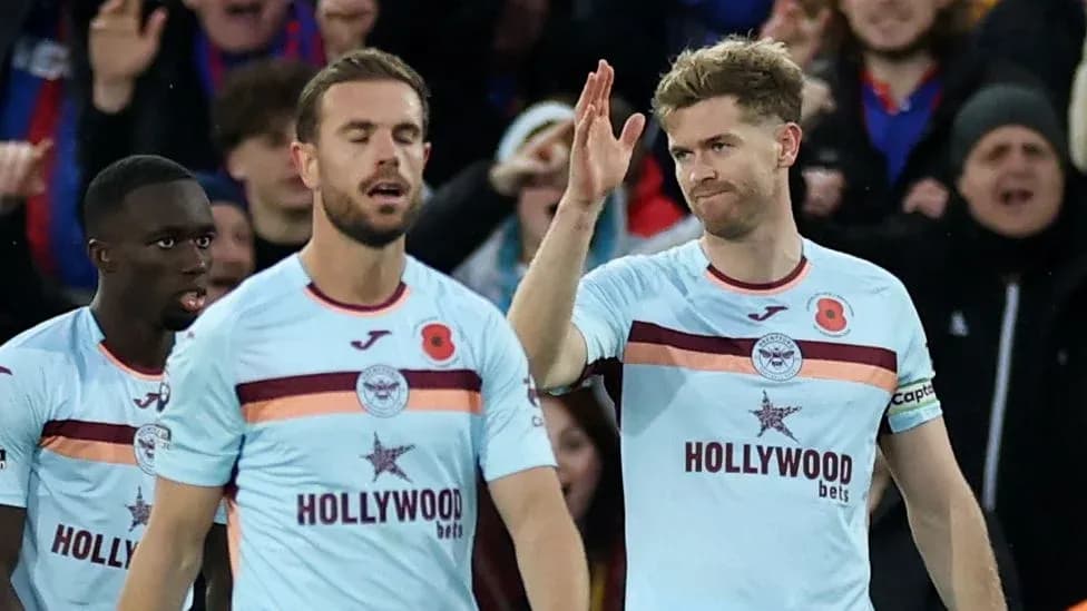Brentford players celebrating a goal during match Brentford players celebrating a goal during match