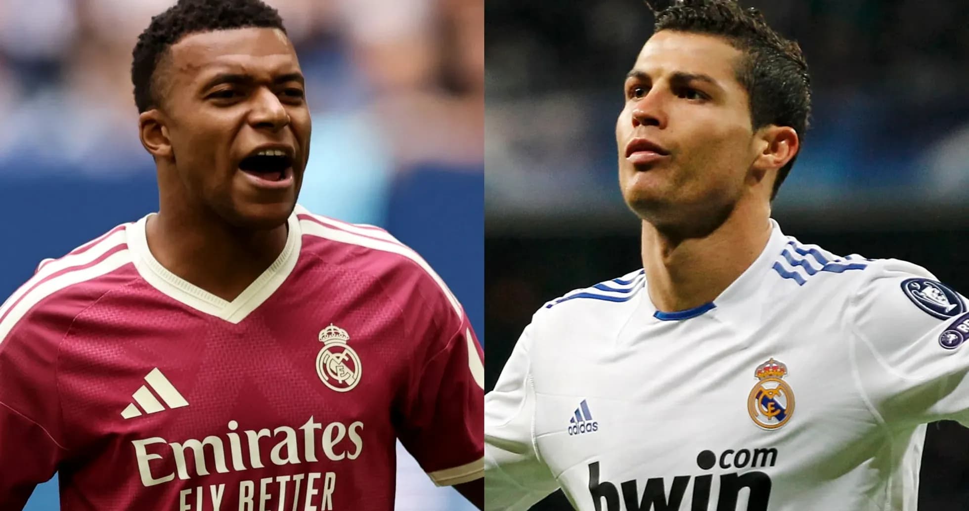 Kylian Mbappé and Cristiano Ronaldo in team jerseys Kylian Mbappé and Cristiano Ronaldo in team jerseys