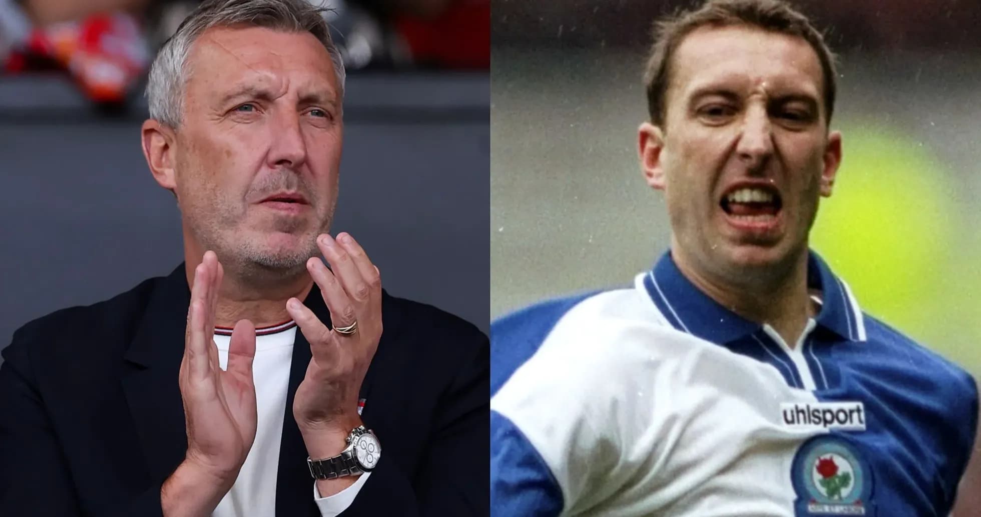 Split image of a coach applauding and a player celebrating Split image of a coach applauding and a player celebrating