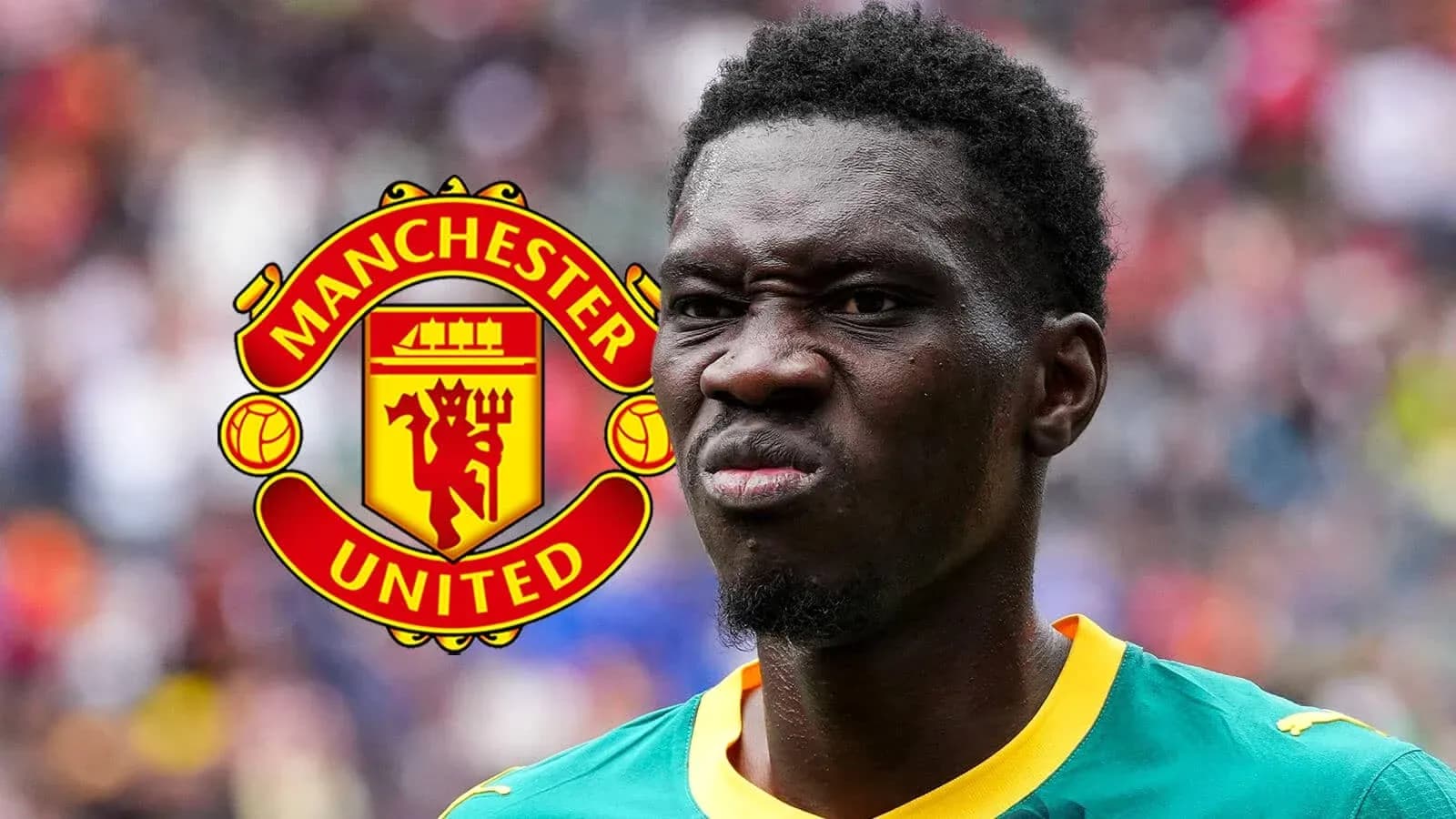 Player in green jersey with Manchester United logo Player in green jersey with Manchester United logo