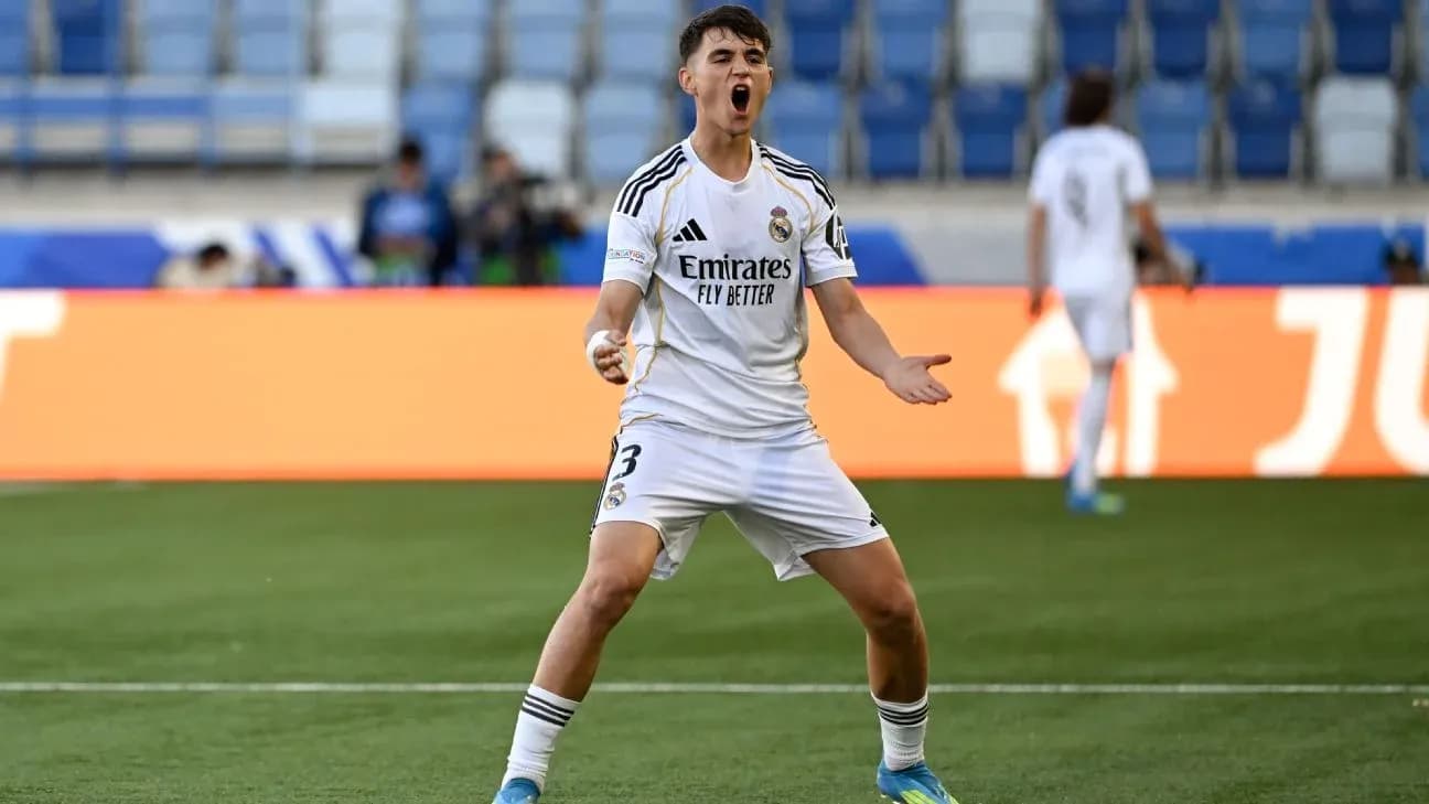 Real Madrid player celebrating on the pitch Real Madrid player celebrating on the pitch