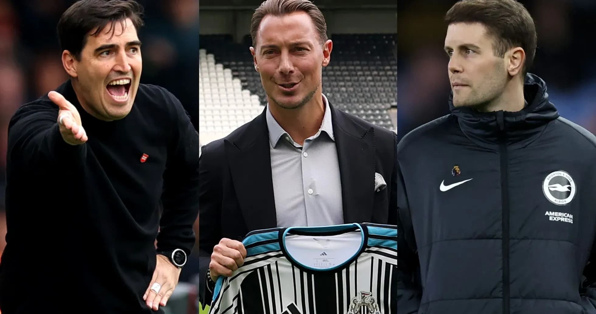 Three football managers on the sidelines during matches Three football managers on the sidelines during matches