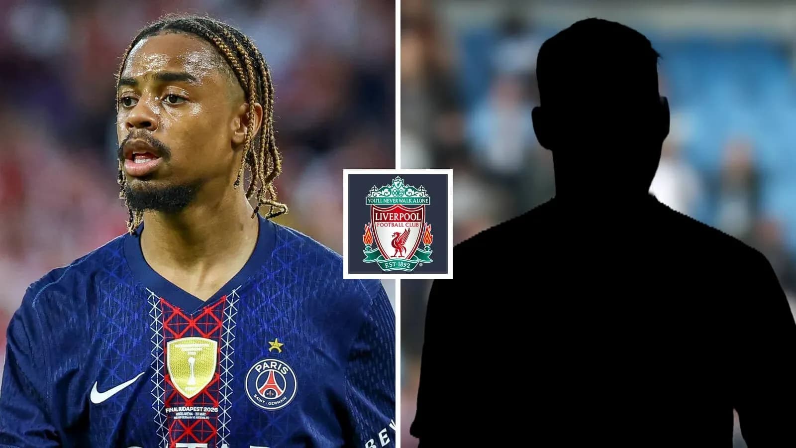 Player in PSG kit with Liverpool logo background Player in PSG kit with Liverpool logo background