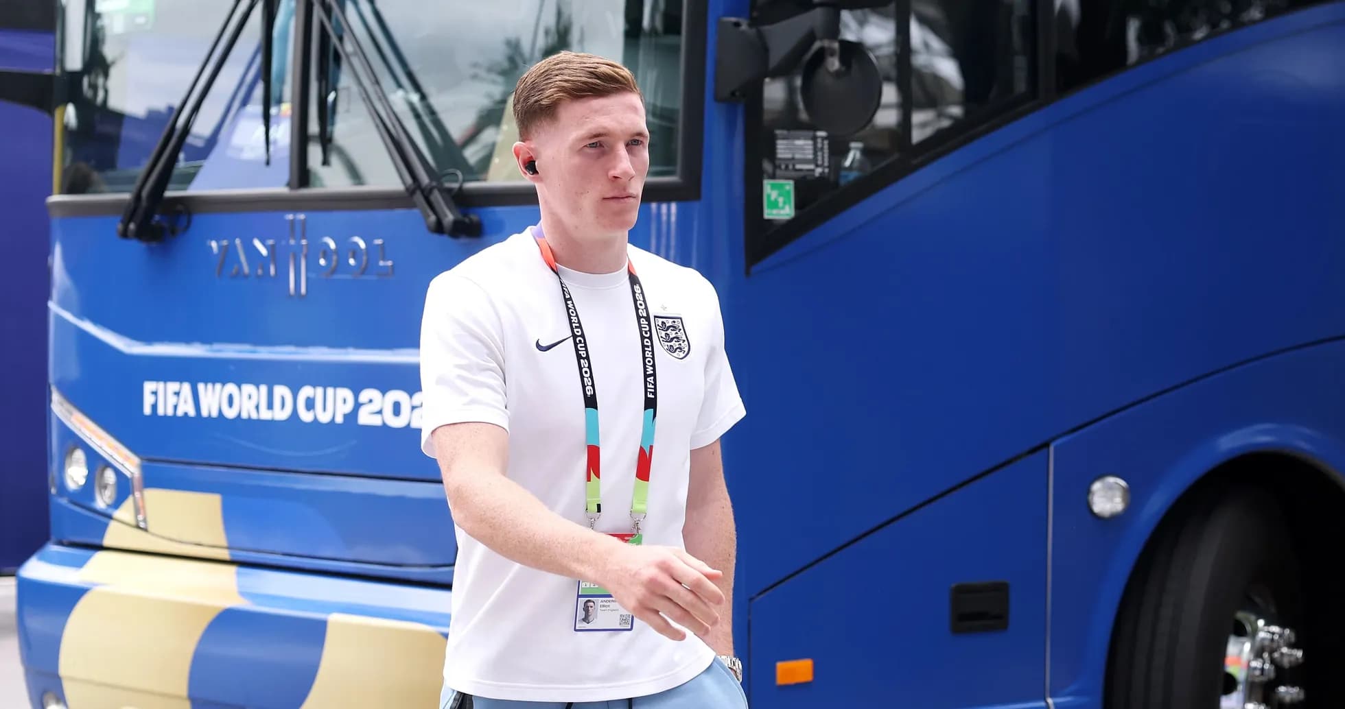Player walking near team bus before match Player walking near team bus before match