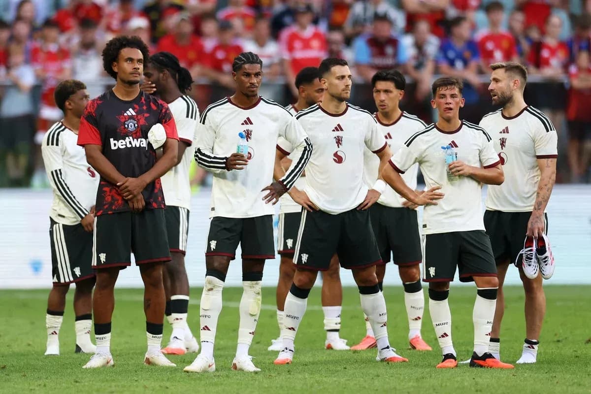 Football players standing together on the field Football players standing together on the field