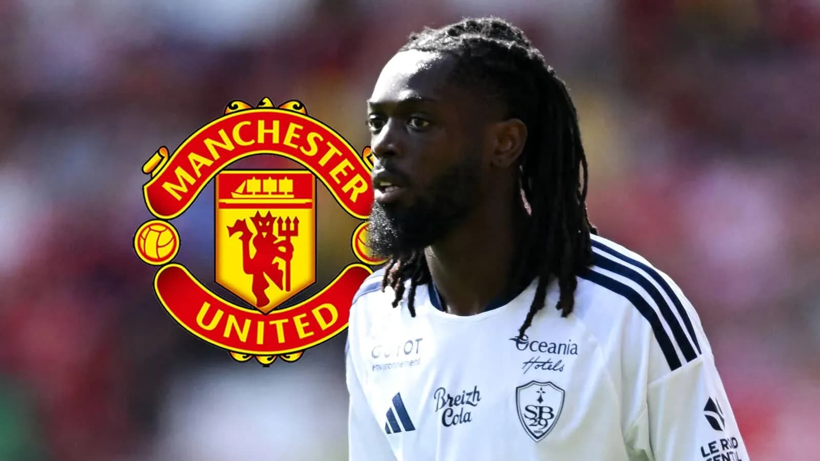 Player walking past Manchester United logo Player walking past Manchester United logo